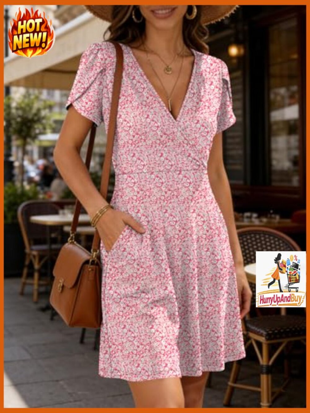 Wrap V Neck A-Line Mini Dress Flowy Boho Casual Summer Beach Vacation Sundress - Picture 4 of 7